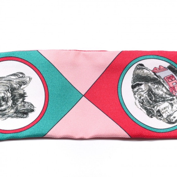 HERMES  Silk Colliers Et Chiens Twilly Framboise Vert Rose - Picture 2 of 4